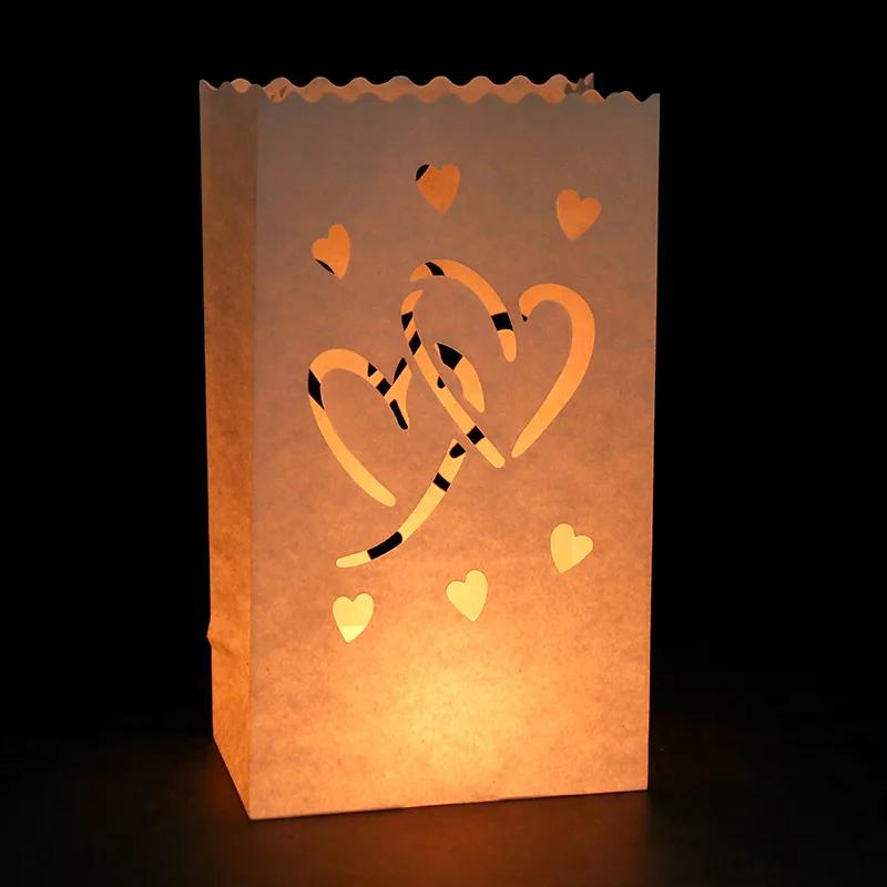 

10Pcs Festival Lantern Heart Paper Lantern Candle Bag Lighting Candles For Wedding Christmas Event Party Supplies 15x9x26cm