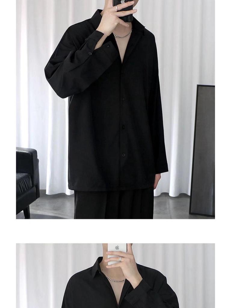 Korean Style Men's Trendy Wrinkle-Free Chiffon Long Sleeve Shirt