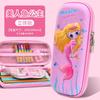 Kids Pencil Case 3D PU Leather Stationery Bag Boys Girls School Supplies Cartoon Design Multi Compartment