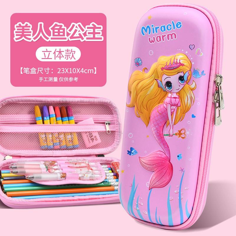 Kids Pencil Case 3D PU Leather Stationery Bag Boys Girls School Supplies Cartoon Design Multi Compartment