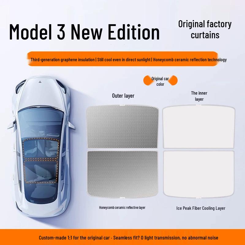 Tesla Model Y L3 Facelift Graphene Sunroof Sunshade Canopy - Sun Block & Heat Insulation.