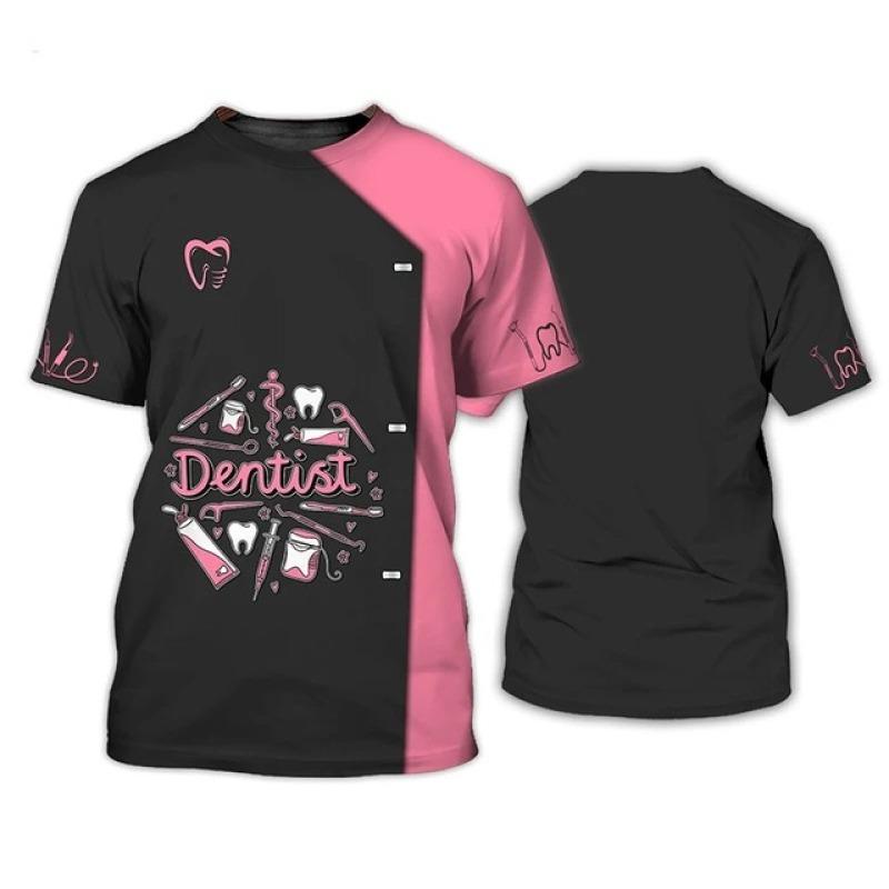 

Рубашки для стоматологов, персонализированная женская футболка с круглым вырезом для медсестер, униформа, комбинезон с короткими рукавами и 3D принтом, женская одежда больших размеров M