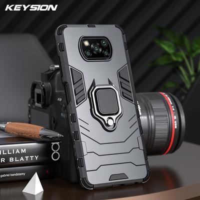 KEYSION Shockproof Armor Case for Xiaomi POCO X3 NFC F2 Pro M2 Pro Ring Stand Phone Back Cover for POCO X3 NFC X2 Pocophone F1