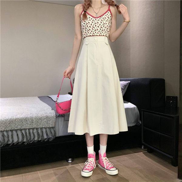 Women's Long Skirts Elastic High Waist Casual Skirt Girl's Spring Summer Solid Color A-line Skirts All-match Hot Pleated Skirt