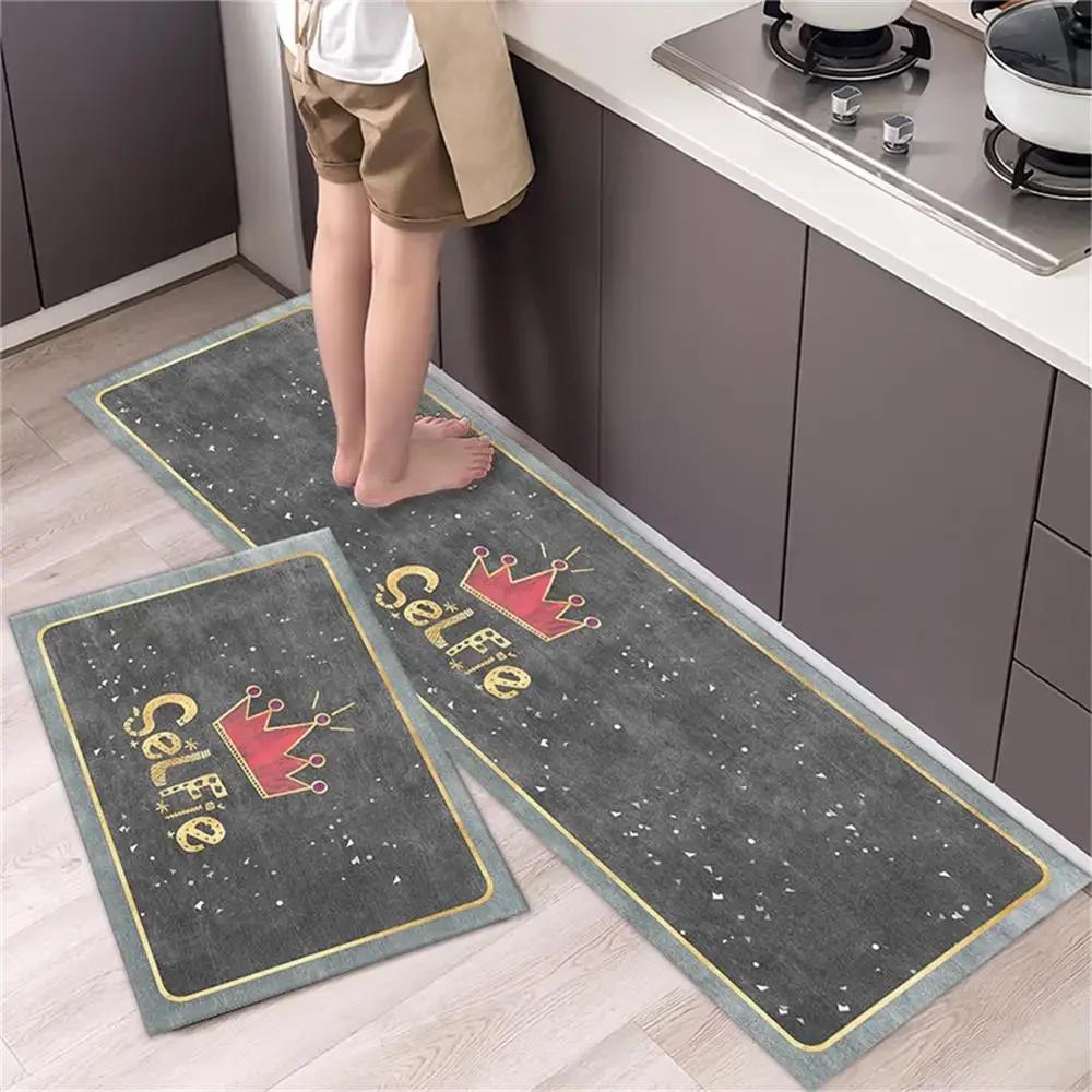 Cute Cat 'Happy Every Day' Kitchen Mat Non-Slip Machine Washable Rug Set for Home Decor Anti-Fatigue Floor Mats