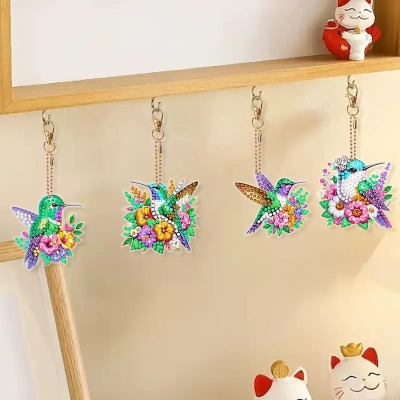 6Pcs Colorful Bird Double-Sided Rhinestone Acrylic Diamond Painting Set DIY Keychain