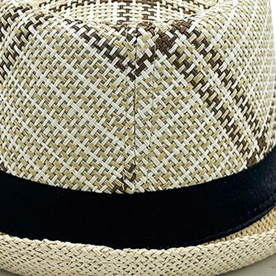 Yousheng Men Jazz Hat, Summer Plaid Pattern Top Hat, UV Protection Breathable Straw Hat, Lightweight Casual Headwear for Outdoor Gardening Beach