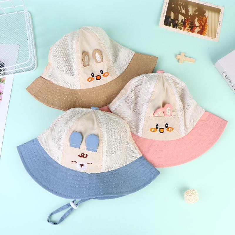 Cartoon Rabbit Baby Bucket Hat Summer Mesh Breathable Infant Girls Boys Fisherman Hats For Kids Outdoor Sunscreen Cap