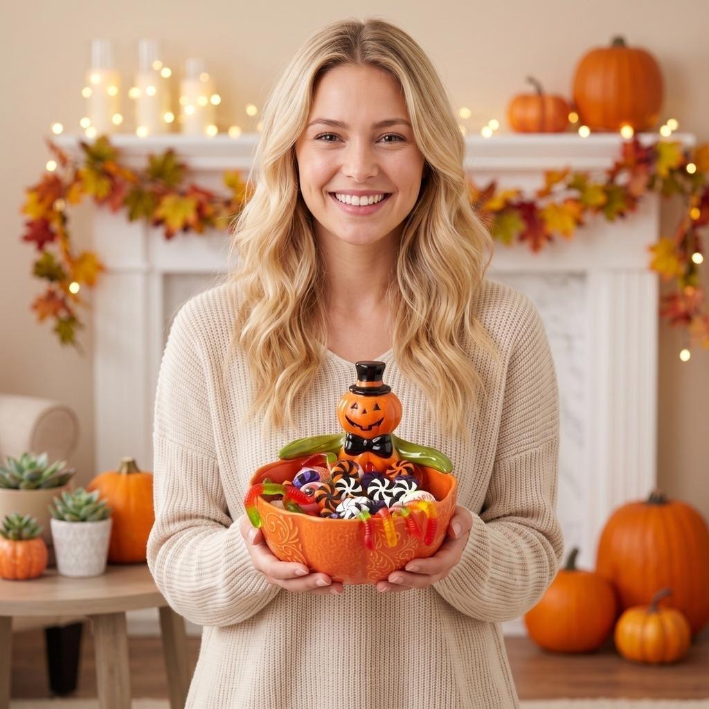 Halloween Pumpkin Candy Bowl with Planter for Desk Decoration