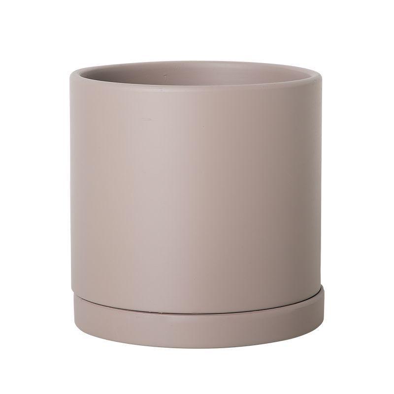 Morandi Colorful Ceramic Cylinder Flower Pots with Saucers for Indoor/Outdoor Plants