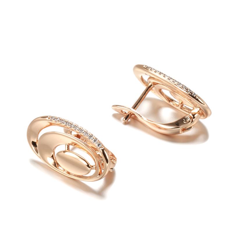 585 Rose Gold Irregular Geometric Oval Earrings with Zircon Inlay