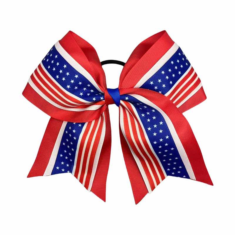 Children s Double Layer Independence Day Bow Elastic Hair Tie Accessory красный