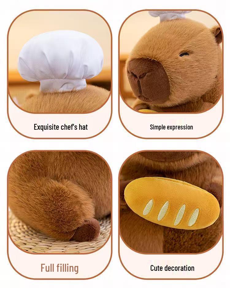 Creative Chef Series Capybara Plush Toy with Spatula, Knife, Fork, Cheese, and Baguette