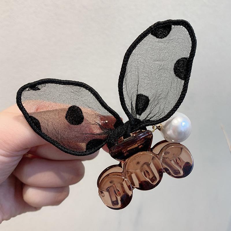 New Super Cute Polka-dot Lace Stereo Rabbit Ears Clip Bangs Broken Hair Clips Pearl Headdress Hairpin Women