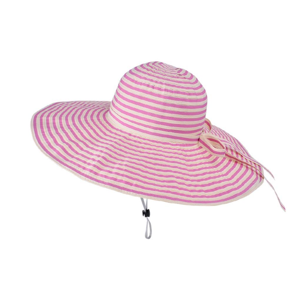 Bow Stripe Bucket Hat Wide Brim Sun Protection Cap Casual Fisherman Hat  Hiking