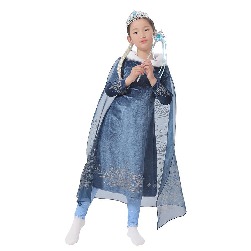Halloween Elsa Princess Dress with Fur Collar for Girls