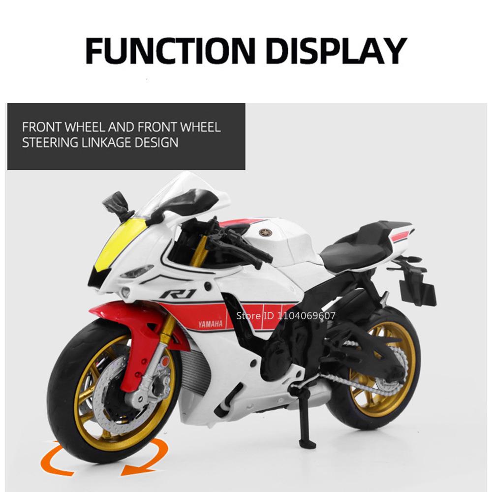 1/12 Scale Yamaha Toy Motors YZF-R1M Alloy Diecasts Motorcycle Models with Shock Absorption Front Wheel Steering Toys for Kids' Gifts