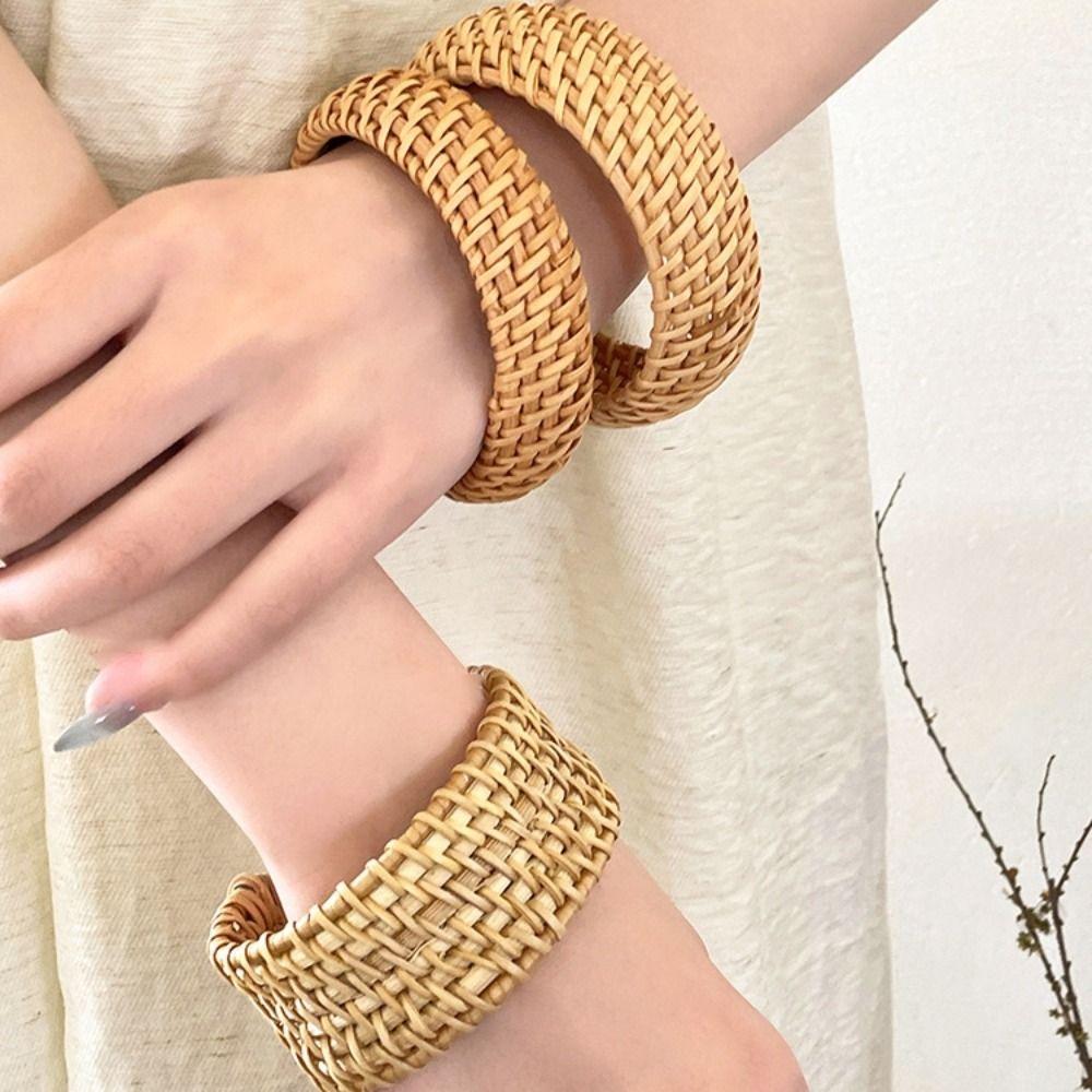 Simple Rattan Woven Bracelet Classic Bohemian Braided Bracelet Creative Ethnic Style Bangle  Beach