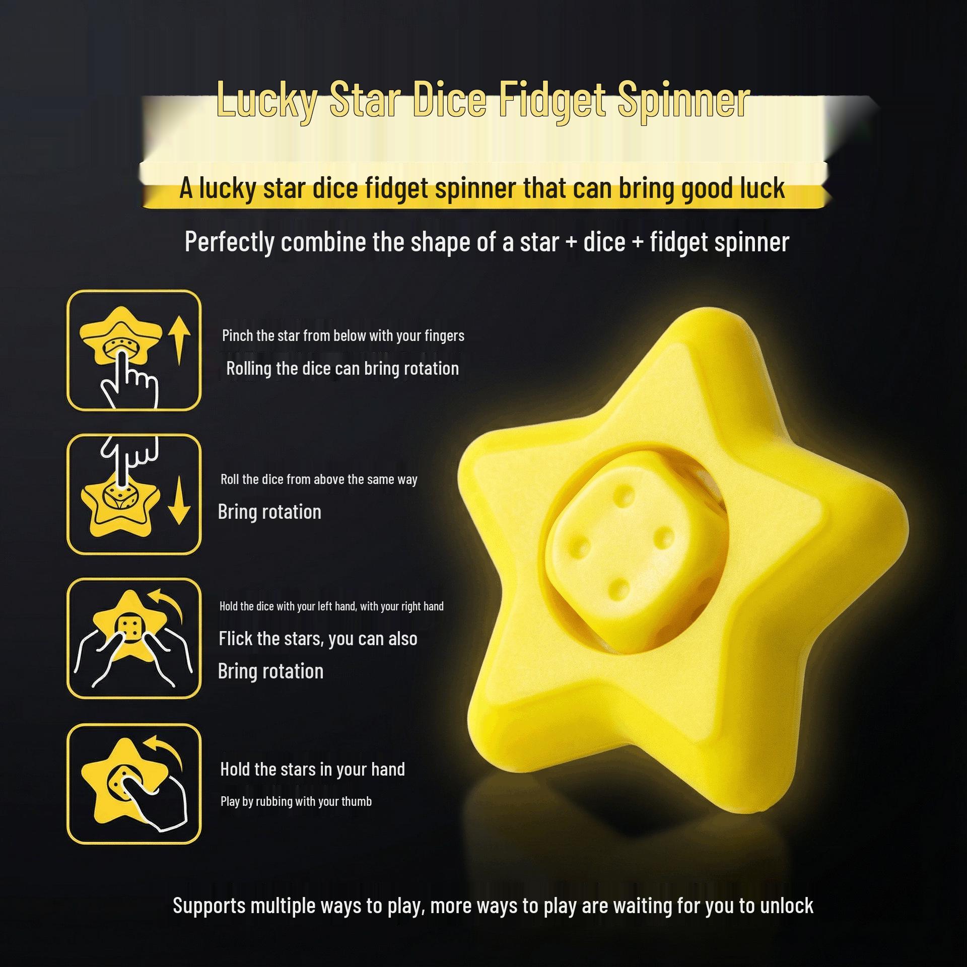 

3D Lucky Star Dice Fidget Spinner: Customizable Stress Reliever & Office Toy Pendant.