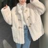 Autumn and Winter Women's Loose Collar Coat Thick Warm Horn Buckle Cotton-padded Jacket