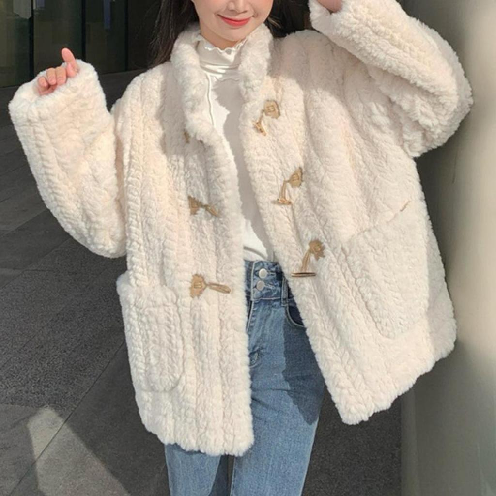 Autumn and Winter Women's Loose Collar Coat Thick Warm Horn Buckle Cotton-padded Jacket