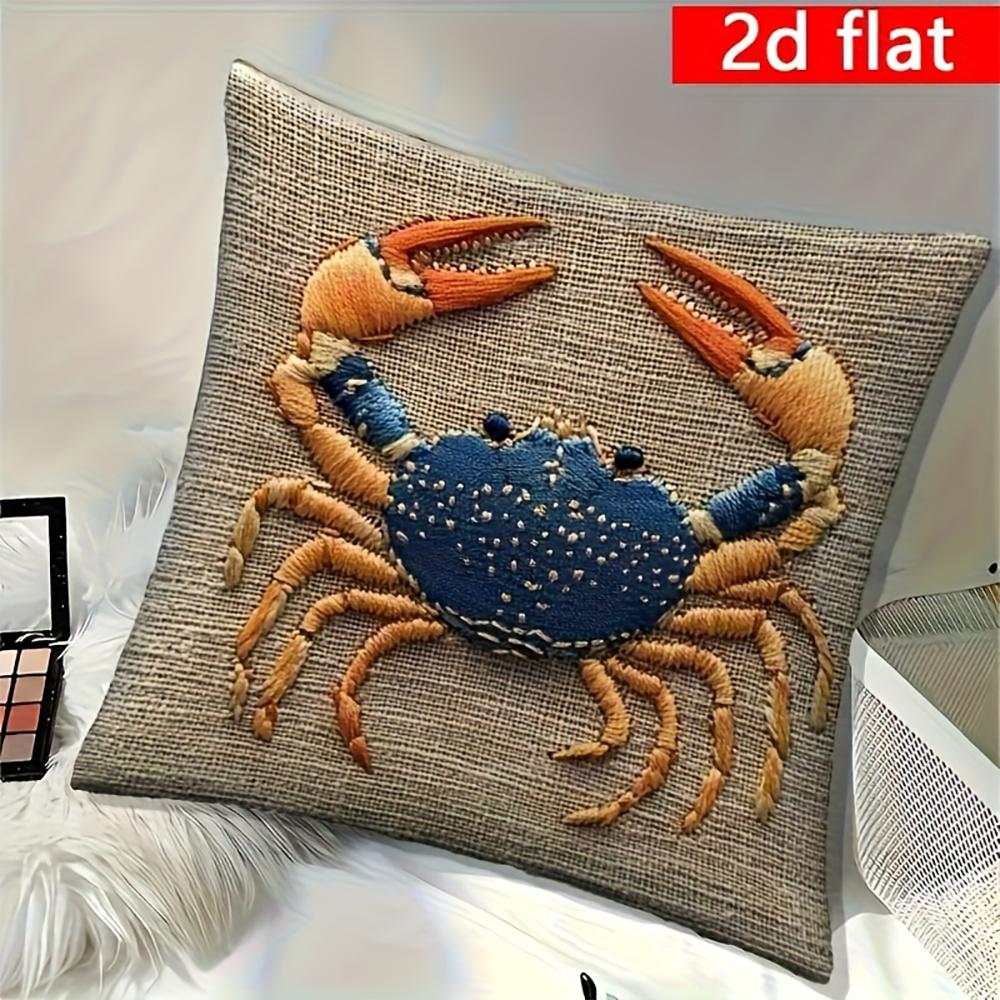 2D flat- Coastal Blue Crab Throw Pillow Cover 18x18 Inch Farmhouse Nautical Square Cushion Case for Home Sofa Bedroom Decor