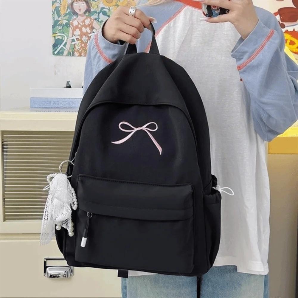 Mochila Bordada con Lazo Bolsa Portátil Gran Capacidad Mochilas Mujer Ligera Viaje Bolsas Bolsas para Mujer Estudiantes Mochila