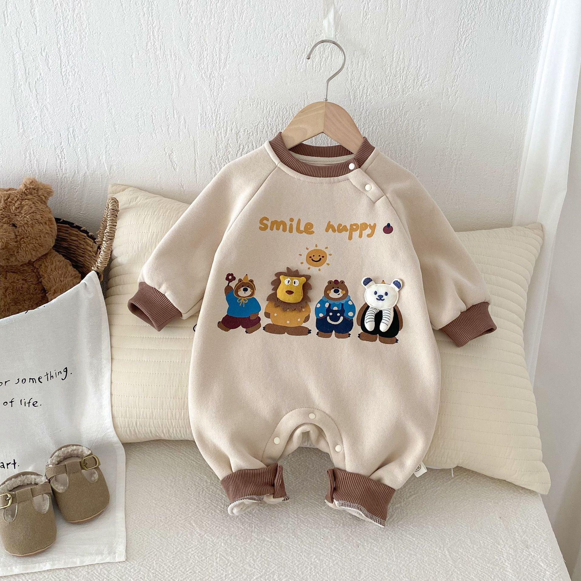 

Детский комбинезон с рисунком из мультфильма, зимняя корейская детская одежда, детская супер милая толстая детская одежда для дома 73CM бежевый