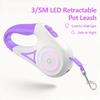 3/5M Automatic Dog Leash Retractable LED Luminous Leading Fashion Light Straps for Dog Puppy Pet Flexi Walking Running Lead Pets