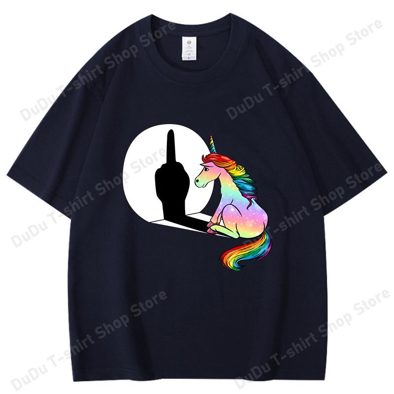 Funny Unicorn Middle Finger Printed TShirts Women Unisex Short Sleeve Cotton 100 Round Neck Tee Shirt Casual Summer Tops