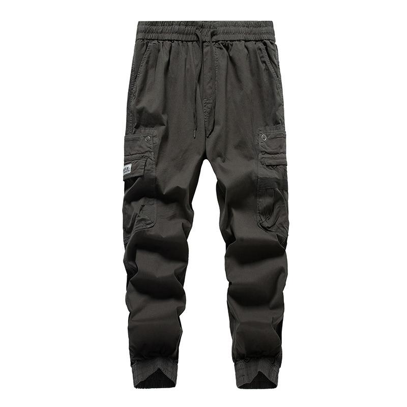 Trendy Brand Retro Casual Overalls Men's Autumn and Winter Elastic Versatile Multi-pocket Tied Feet Harlan Pants Men's Solid Color Washed Pants