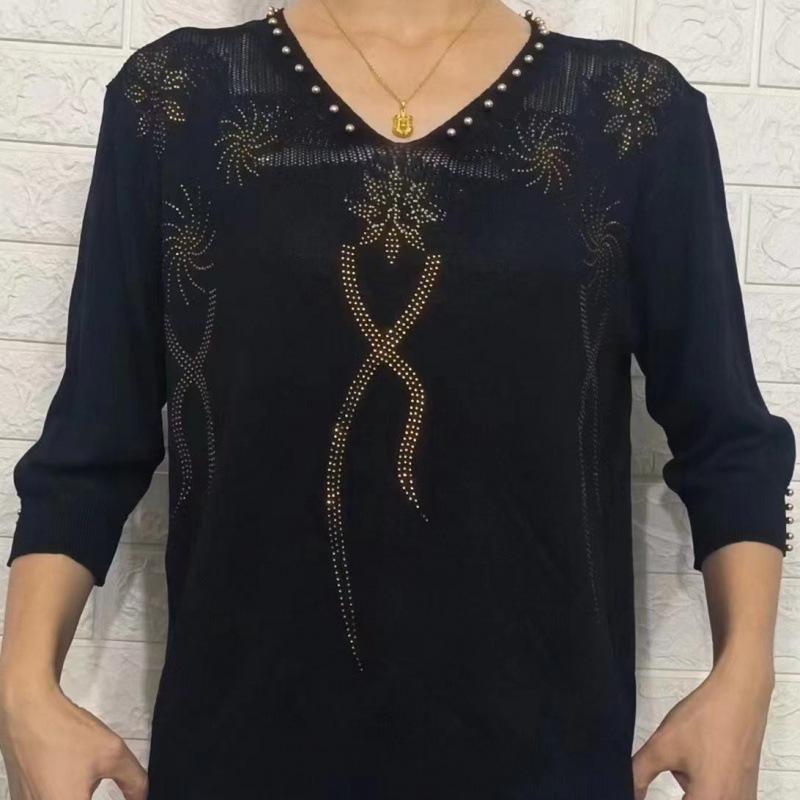 

Женский тонкий свободный комплект на весну и осень Four Seasons Plus Size с V-образным вырезом и рукавами Seven Minute, вязаный свитер из ледяного шелка XXS