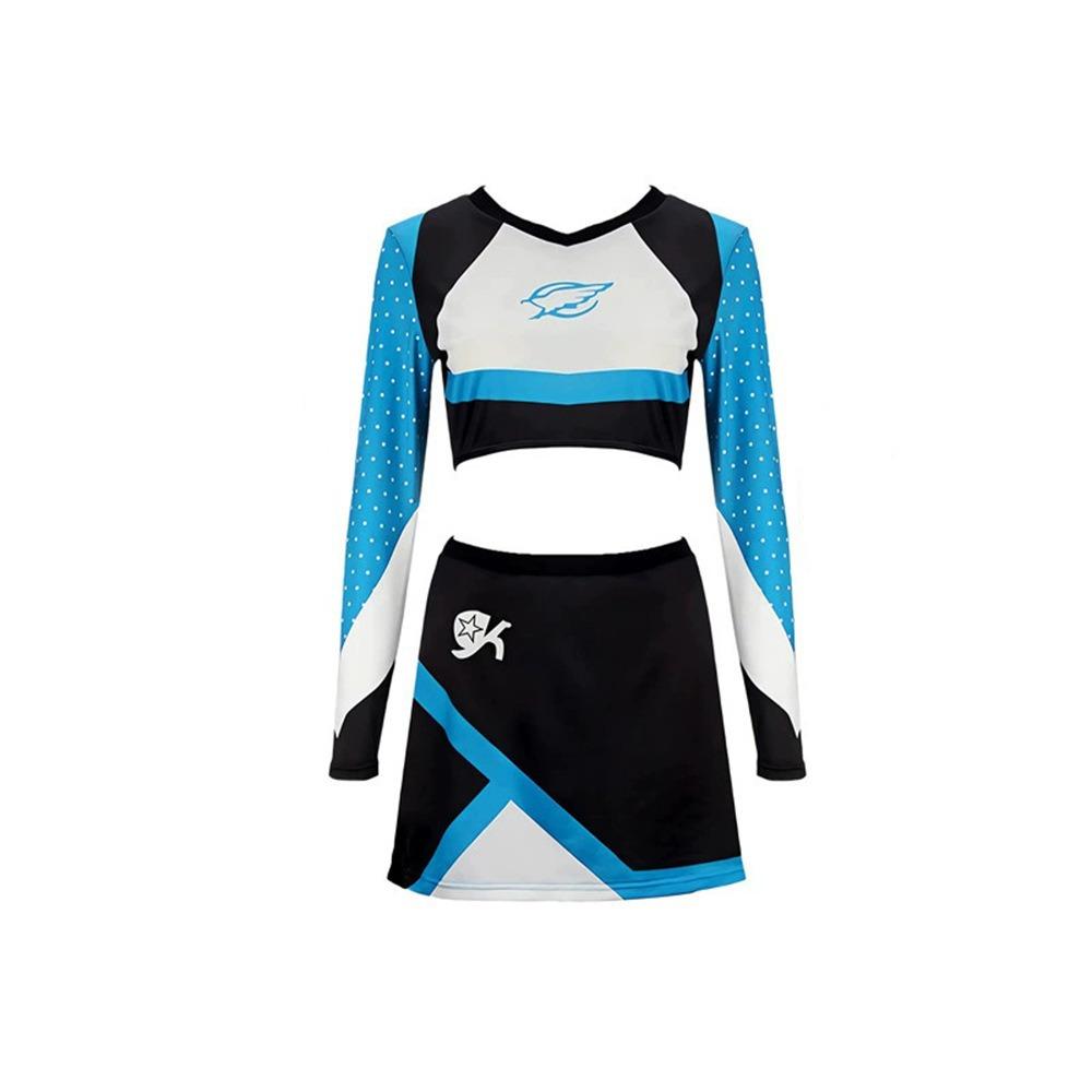 2pcs 2026 Women Sparkle Cheerleading Uniform Long Sleeve Crop Tops Mini Skirt Halloween Party Cosplay Costume Cheerleader Skirts