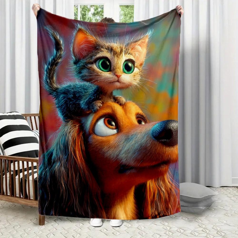 

Kitten and Turkish Shepherd Dog Flannel printed blanket suitable for all seasons suitable for living room office sofa and travel 75x90cm