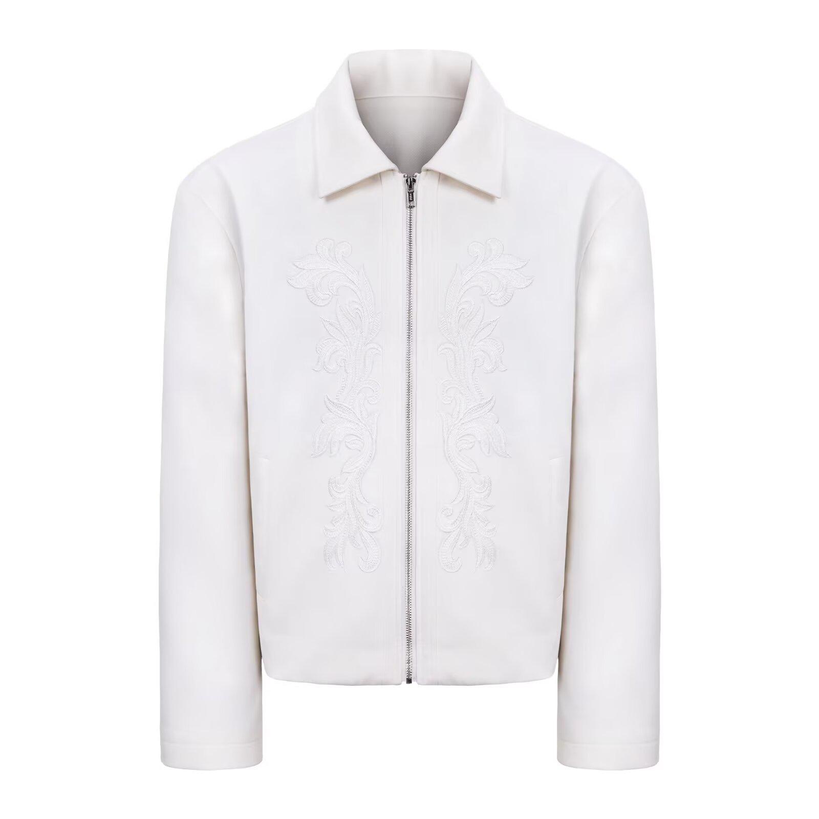 

Мужская куртка Guochao с 3D-вышивкой и резьбой - Весенняя модель приталенного кроя, Нишевое пальто с лацканами в гонконгском стиле L белый