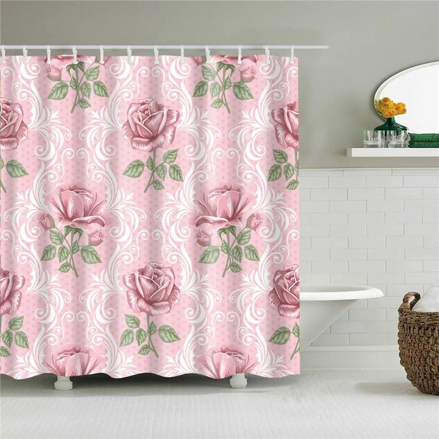 3D Flower Plum Blossom Lotus Lavender Rose Shower Curtains Bathroom Curtain Frabic Waterproof Polyester Bath Curtain with Hooks
