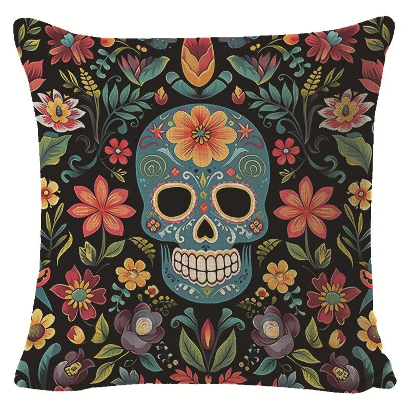 Creative Halloween Decoration Cushion Cover Classic Skull Pumpkin Series Printed Pillowcase Terrifying Bat Pillow Cover