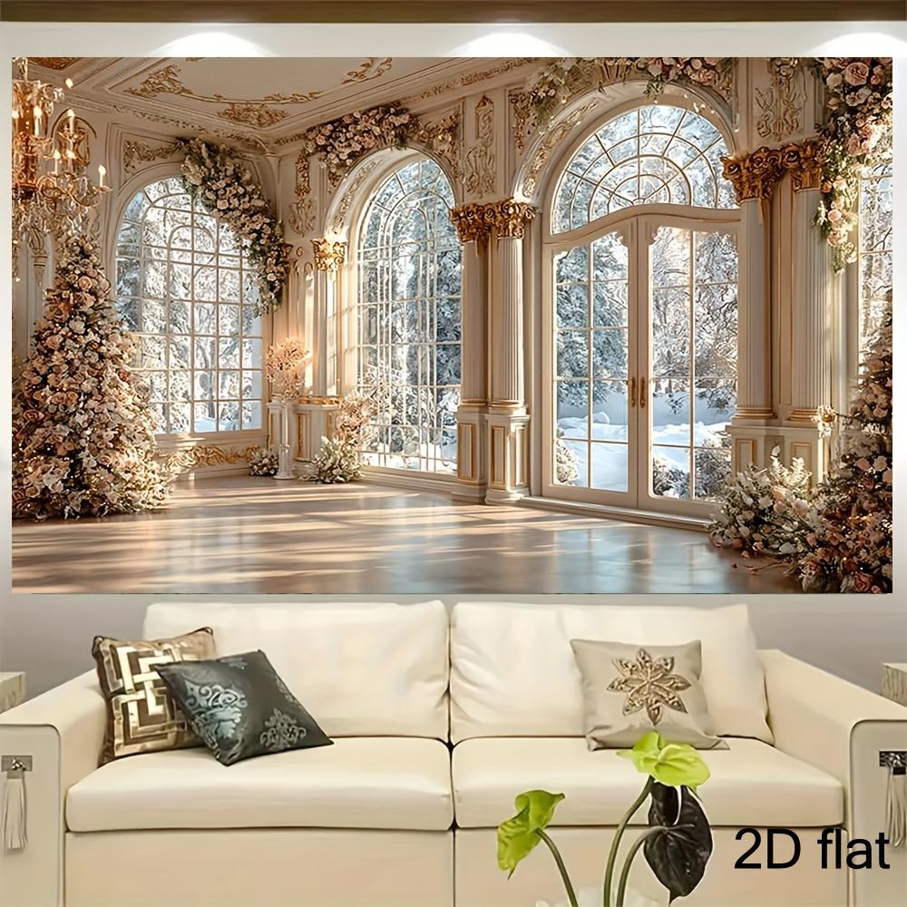 1Pcs Baroque Arched Window Winter Snow Scene Decoration Background Winter Backdrop Decorations For Photo Studio Booth Party