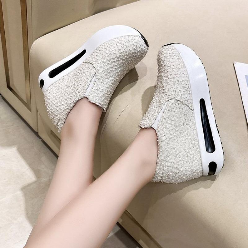 Women's Thick-sole Round-headed Students Increase Plateau Women's Shoes Casual Running Breathable Sneakers Shallow Single Shoes