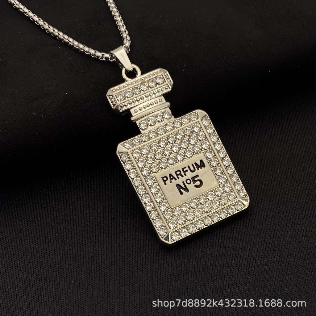 Fashion Personality Long Sweater Chain Hip Hop Bouncy Diamond Perfume Bottle, Pendant Necklace Female