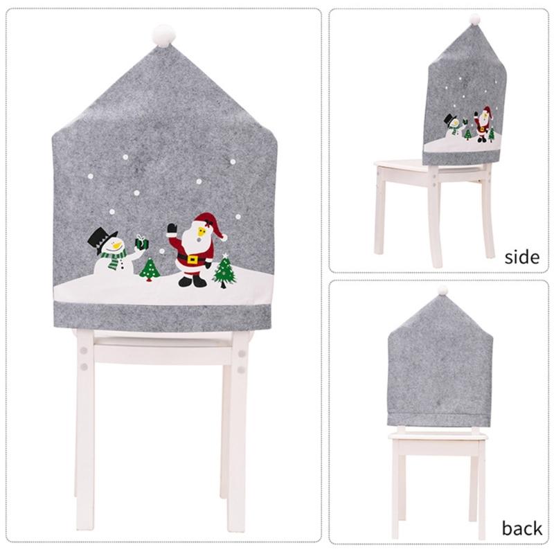 Chair Covers Gray Santa Hat Shape for Dining Room Chair Back Cover Slipcover for Christmas Holiday Festival Decoration