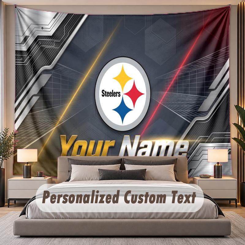 Custom Name Text Tapestry Pittsburgh Steelers Personalized Polyester Wall Tapestry For Bedroom And Room