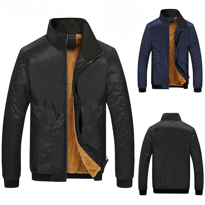 Men's Faux Fleece Fur Lined Hoodie Zip Up Coat Jacket With Warm Stand Collar