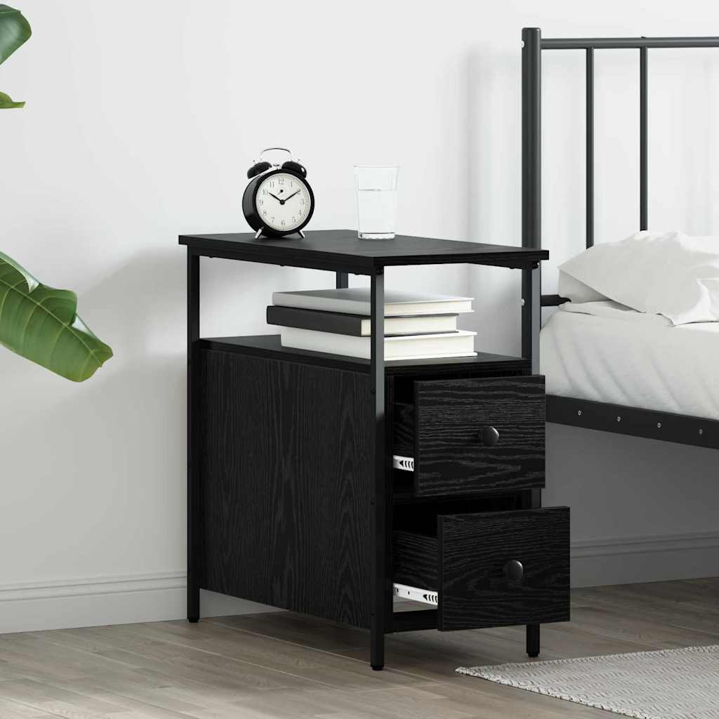 Nightstand Set of 2 Black Oak Effect 30 X 60 X 60 Cm