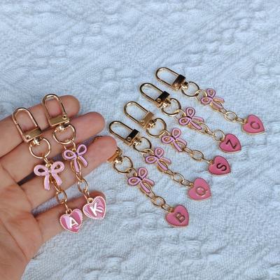 Portachiavi Creativo Lettere Metalliche Rosa con Fiocco A-Z 26 Lettere Portachiavi Charms Portachiavi Cellulare Accessori Borsa Regalo