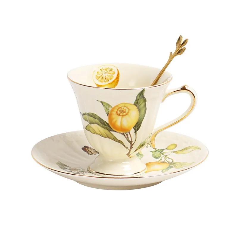 European Lemon Pattern Ceramic Dinner Steak Plate Bowl Kitchen Cutlery Fruit Bowl Sugar Bowl Dishes Complete