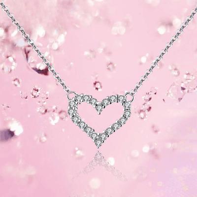 S925 Sterling Silver Diamond Inlaid Heart Necklace Korean Style All-Match Women's Heart-Shaped Collarbone Necklace Fashion Silver Ornaments