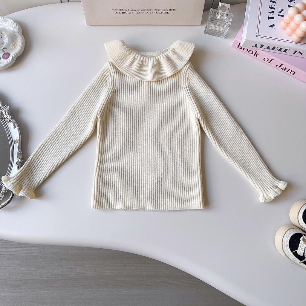 Mädchen Winter Strickpullover mit französischem Rüschenkragen
