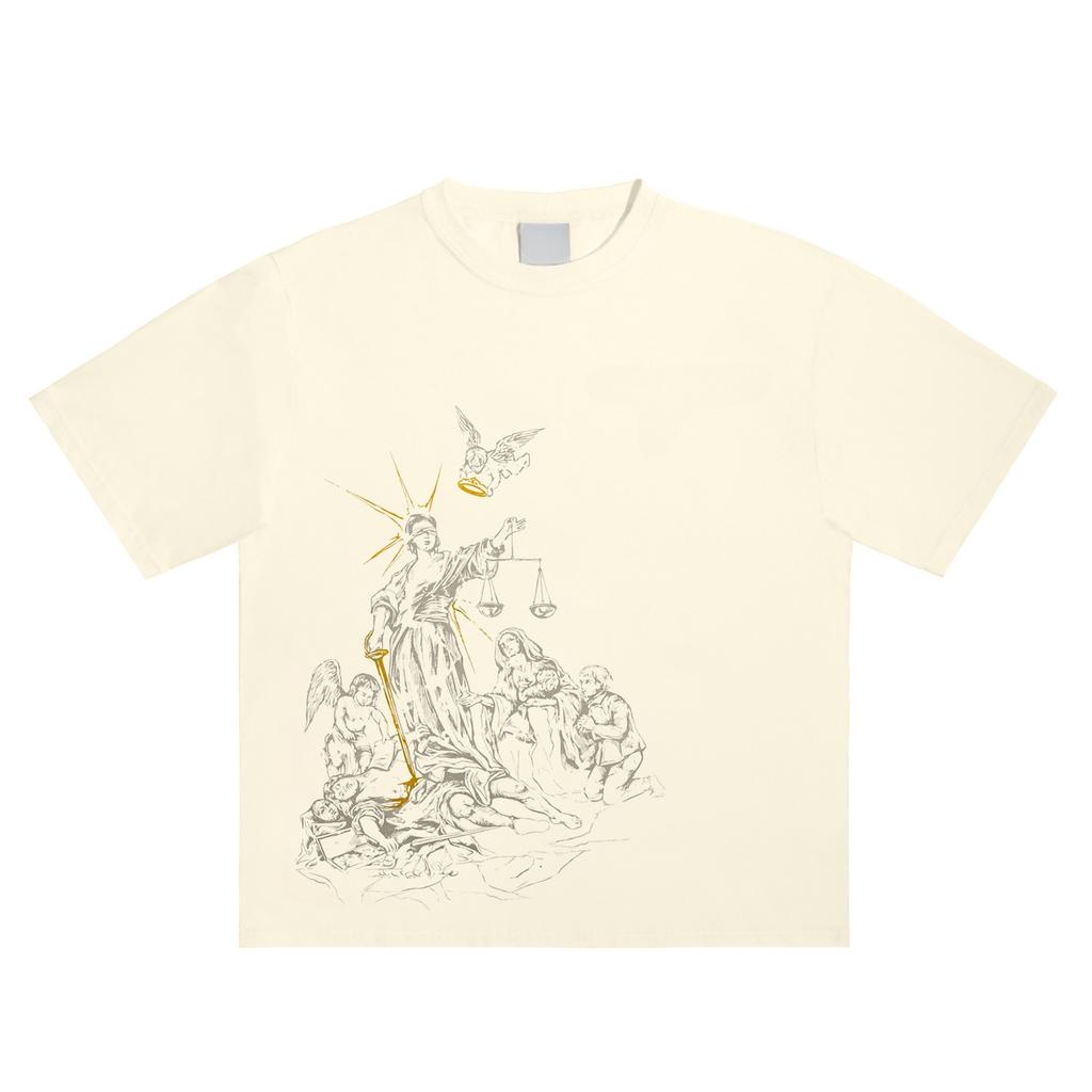 Oversized Streetwear Men's Clothing Justice Graphic Angel Print White Tshirt Cotton Hip Hop Short Sleeve Tops Goth Y2k T Shirts