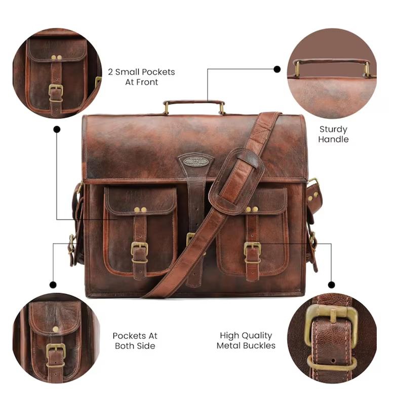 Geantă Messager Personalizată din Piele, Geantă pentru Laptop, Servietă, Purtată pe Diagonală, Geantă de Mână pentru Birou, Geantă Messager Rustic Vintage Cadouri de Valentine pentru Bărbați